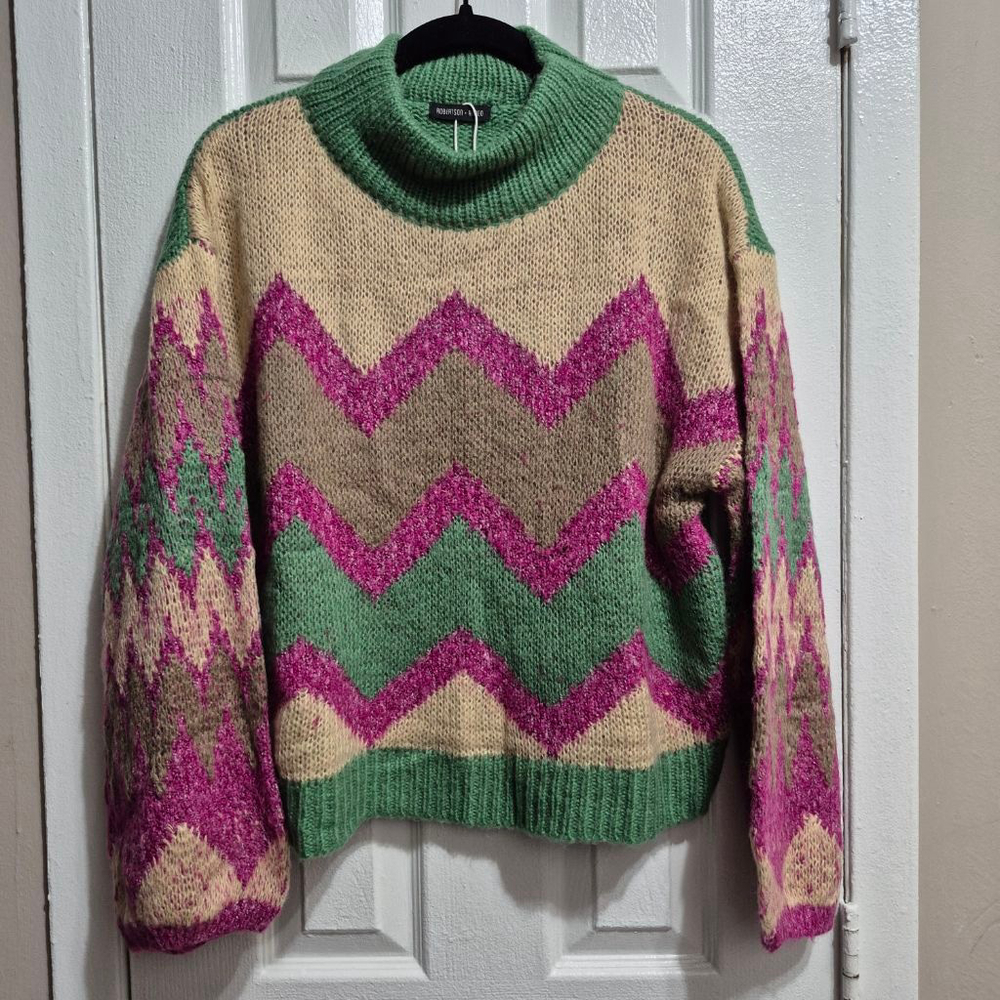 Women's Robertson + Rodeo M Ziggy Cowl Neck Sweater Green Beige